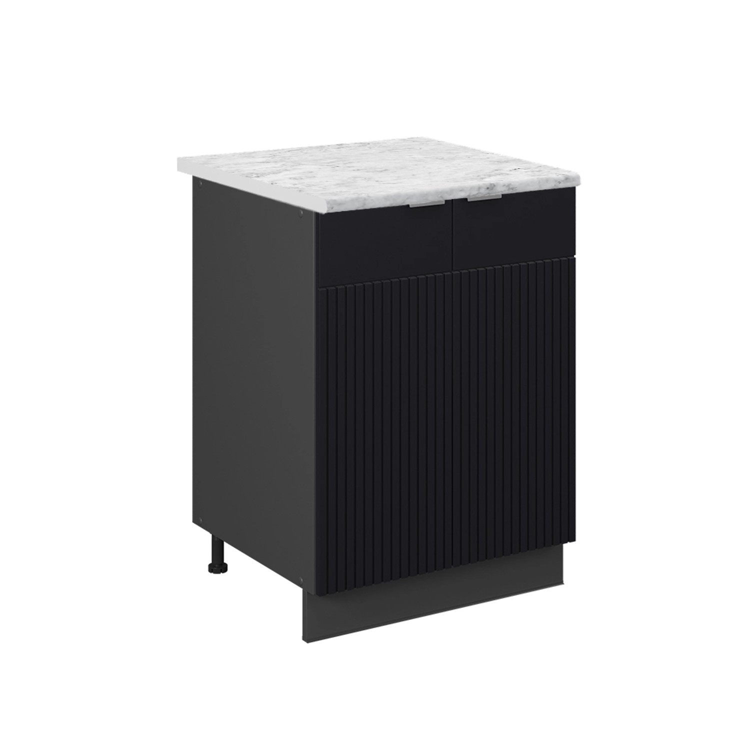 Vicco Küchenunterschrank Fame-Line Schwarz Gestreift 60 cm AP Marmor mit Anthrazit Korpus