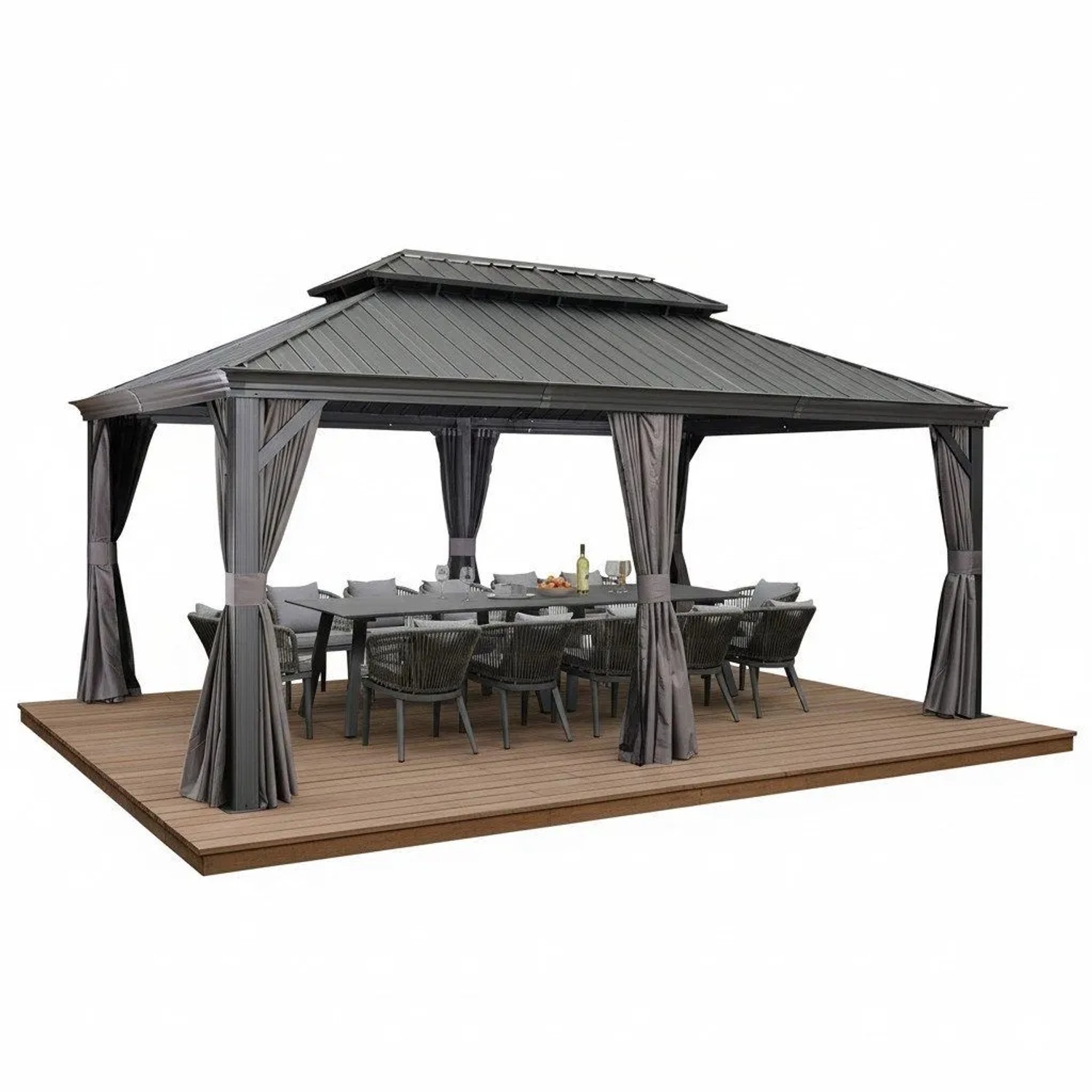 Purple Leaf Gartenpavillon Stahldach Hardtop Gazebo mit Seitenwänden Grau