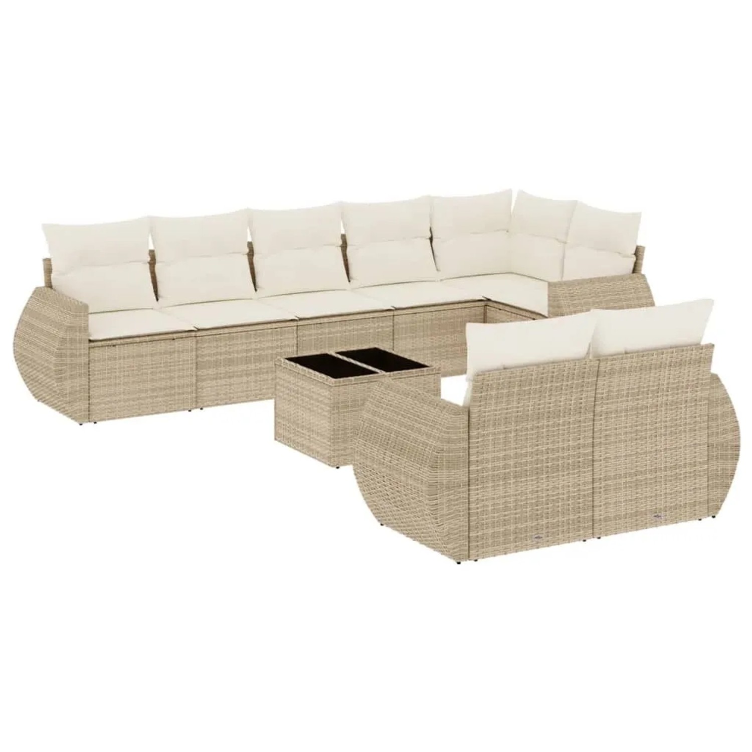 vidaXL 9-Tlg Garten-Sofagarnitur mit Kissen Beige Poly Rattan 3221627