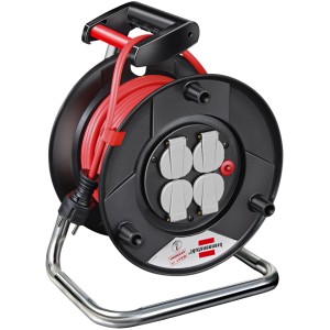 Brennenstuhl Kabeltrommel Garant mit 20 m rotem Kabel, 4 Steckdosen und Überhitzungsschutz.