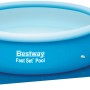 Bestway Pool mit Bodenplane 3,35x3,35m. Bodenschutzmatte aus PE unter blauem Fast Set Pool.