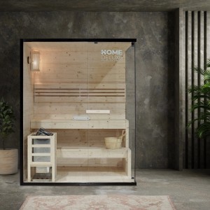 Home Deluxe Sauna SHADOW L für 3 Personen, Fichtenholz, Glasfront, mit Ofen und Zubehör.