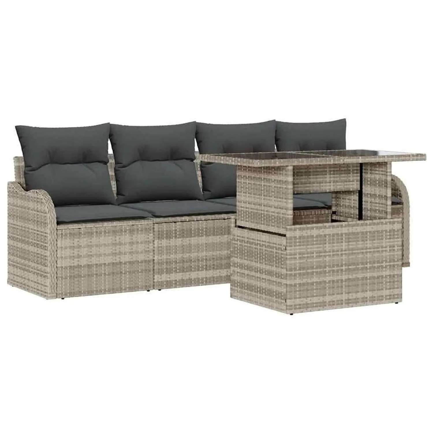 vidaXL Garten-Sofa-Set mit Kissen 5-Tlg Hellgrau Poly Rattan 3357105
