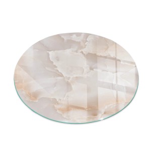 Tulup Glasplatte für Kamin Natursteinmuster Glasplatte unter Kamin Runden 60x60 cm Beige Glasplatte für Kamin Funkenschutzplatte aus Glas