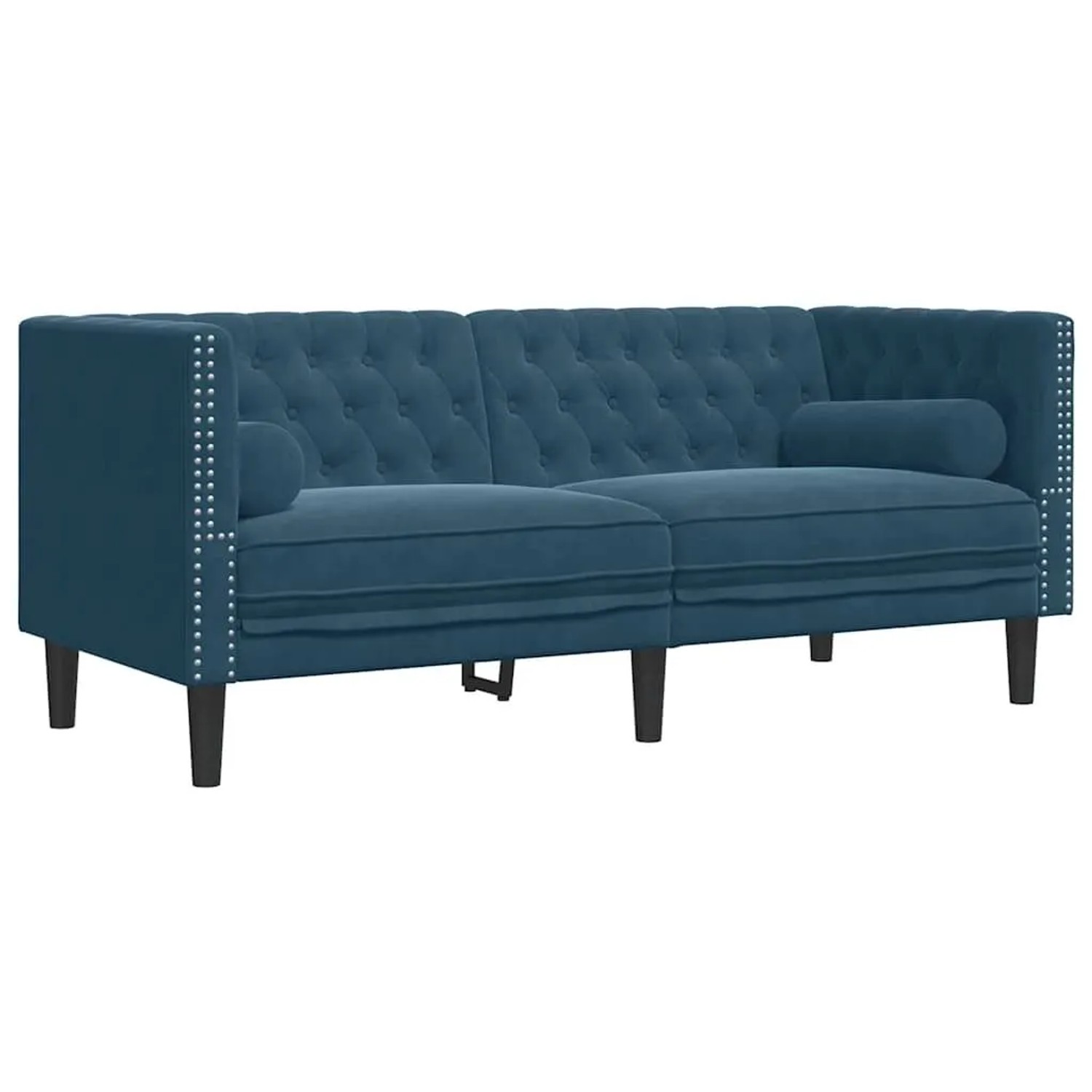 vidaXL Chesterfield-Sofa mit Nackenrollen 2-Sitzer Blau Samt 372691