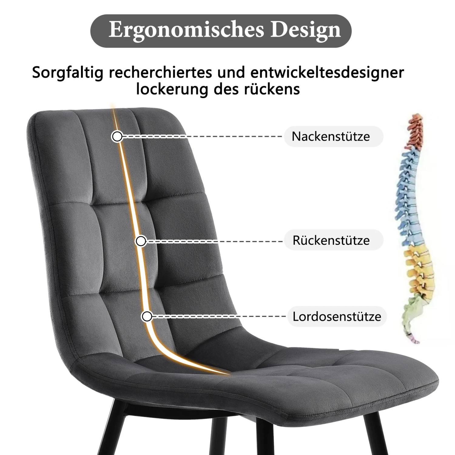Merax Essgruppe 5-tlg mit 117cm Esstisch  4 Samtstühle Dunkelgrau  Tischbeine Schwarz_6