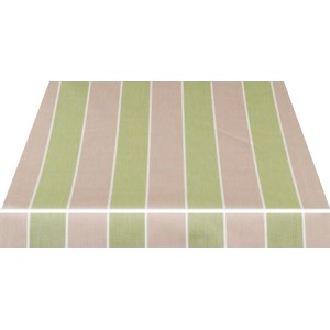 Spettmann Kassettenmarkise, beige-grün gestreift, weißes Gestell. Markisenstoff mit Streifenmuster.