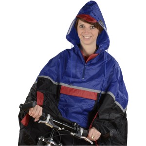 Fischer Regenponcho Deluxe in Blau/Schwarz mit Kapuze und Reflektoren für Radfahrer.