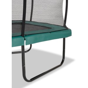 Detailaufnahme: Grünes EXIT Allure Classic Gartentrampolin mit Sicherheitsnetz und schwarzem Rahmen.