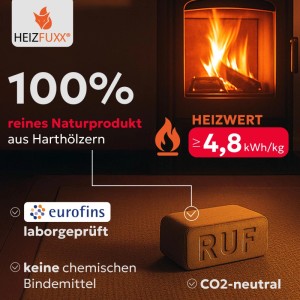 Heizfuxx RUF Original Red Holzbriketts Hartholz 10kg x 2 Gebinde 20kg