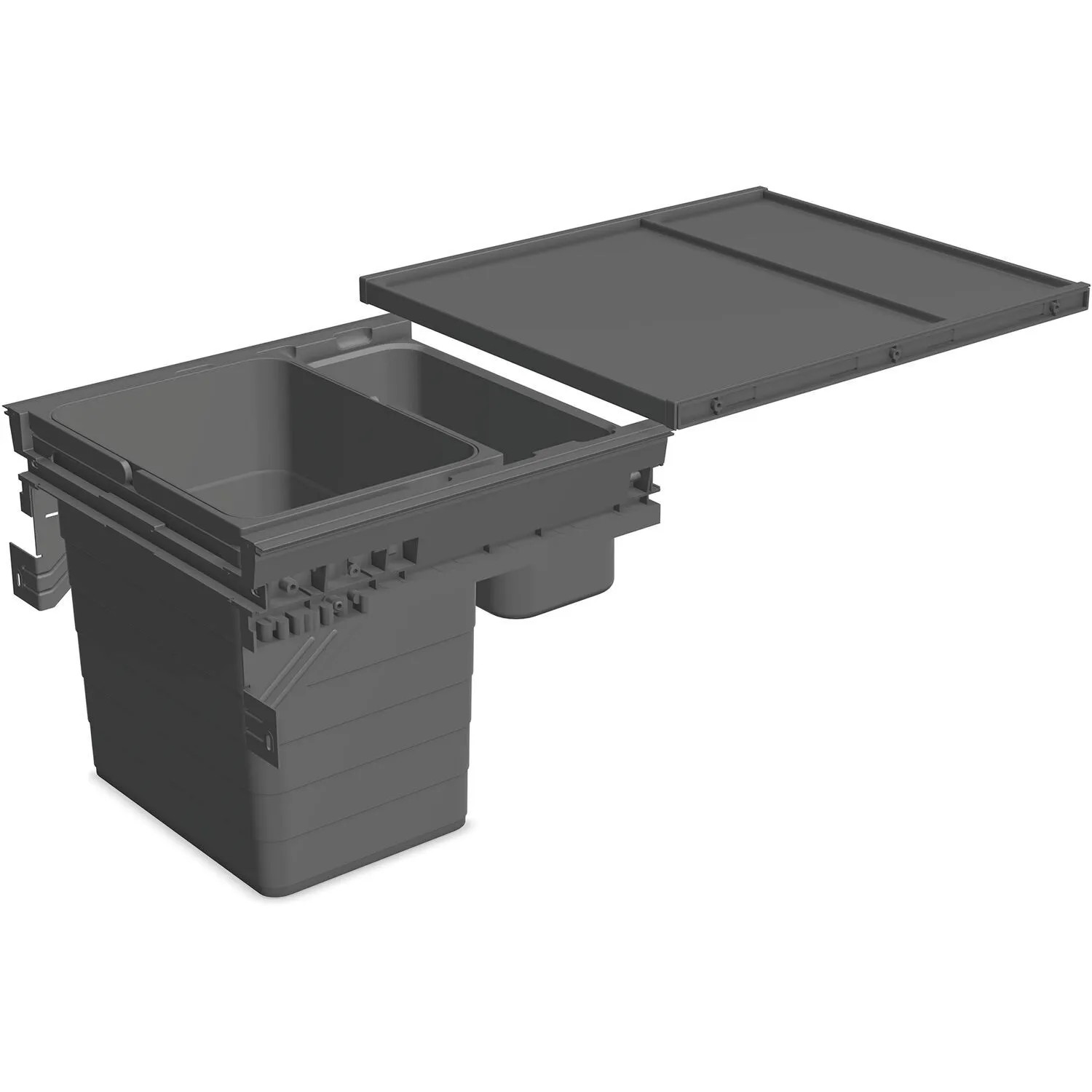 Ninka Mülltrennsystem Set Eins2fünf Einbaumülleimer 1 Fach mit Ablageschale für Korpusbreite 450mm Nl 400 Kunststoff Dunkelgrau