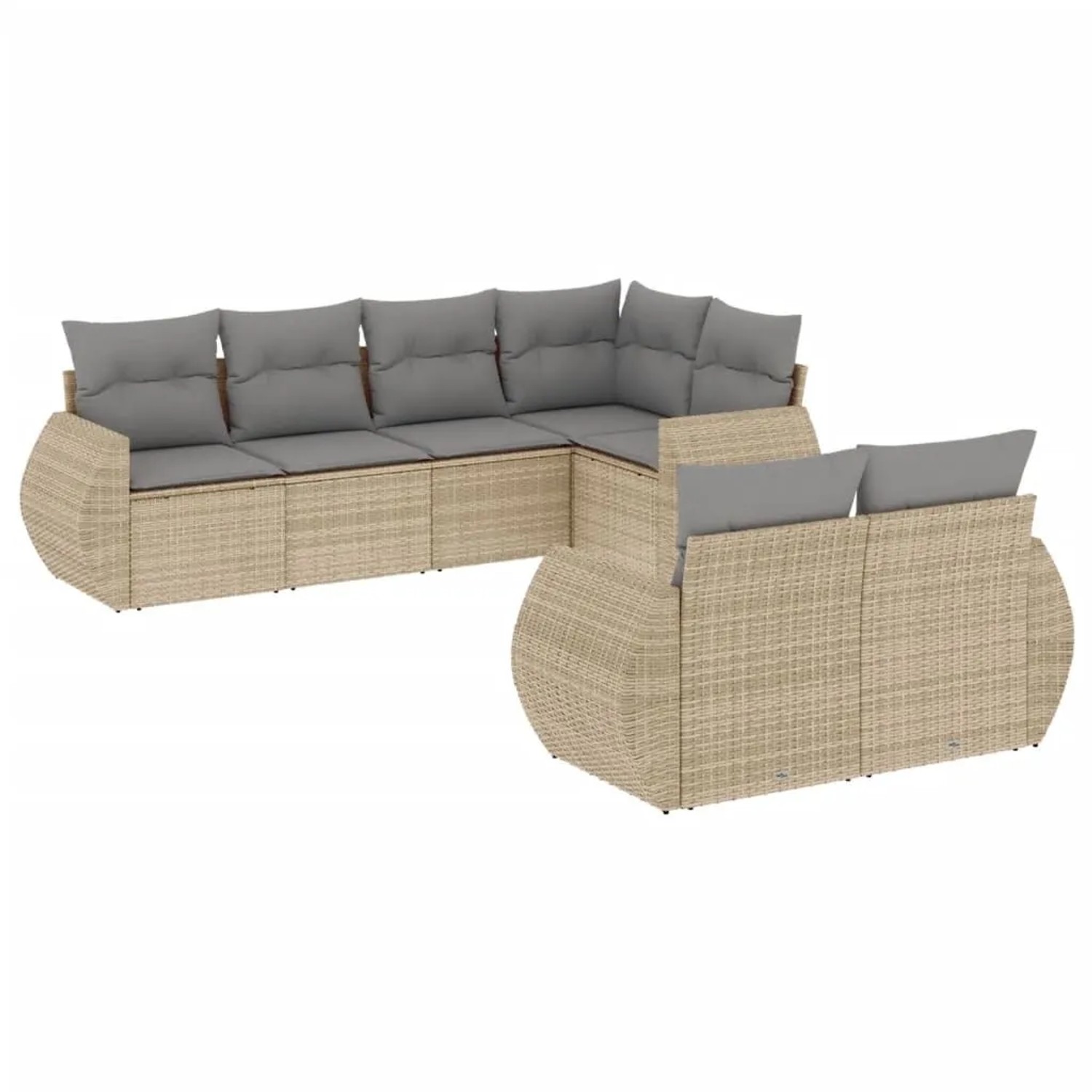 vidaXL 7-Tlg Garten-Sofagarnitur mit Kissen Beige Poly Rattan 3221608