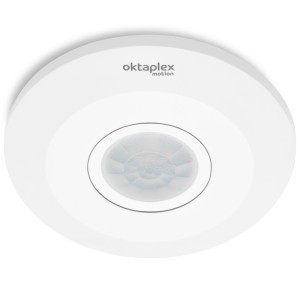 Weißer Oktaplex Ina Bewegungsmelder 360° für Innenräume, flaches Design.