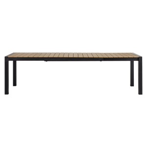 Ausziehbarer ebuy24 Joan Gartentisch, 205-275 cm, schwarz mit Teakholzdekor.