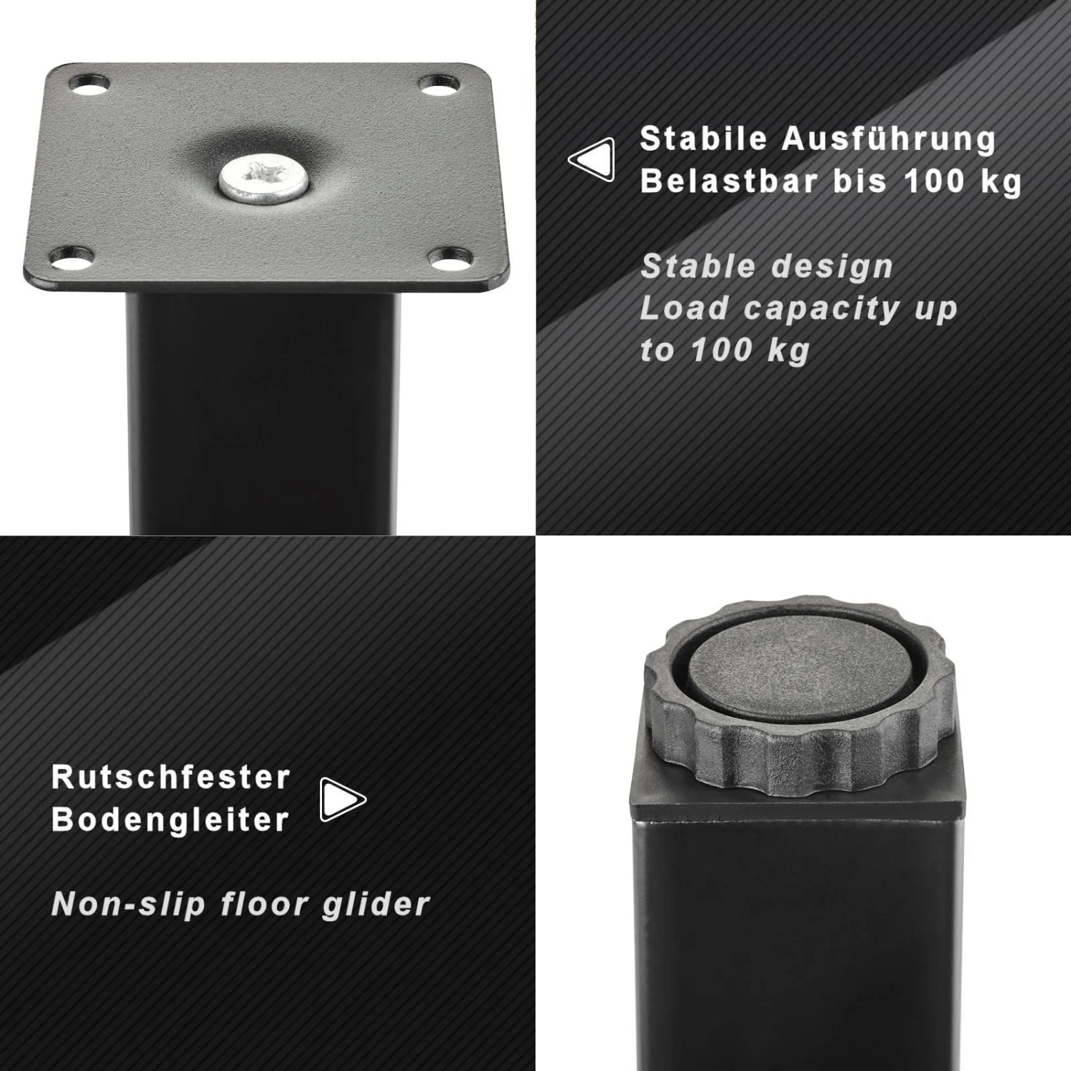 SOTECH Möbelfuß ZULU, schwarz matt, 100mm, höhenverstellbar, Metallfuß für Möbel.