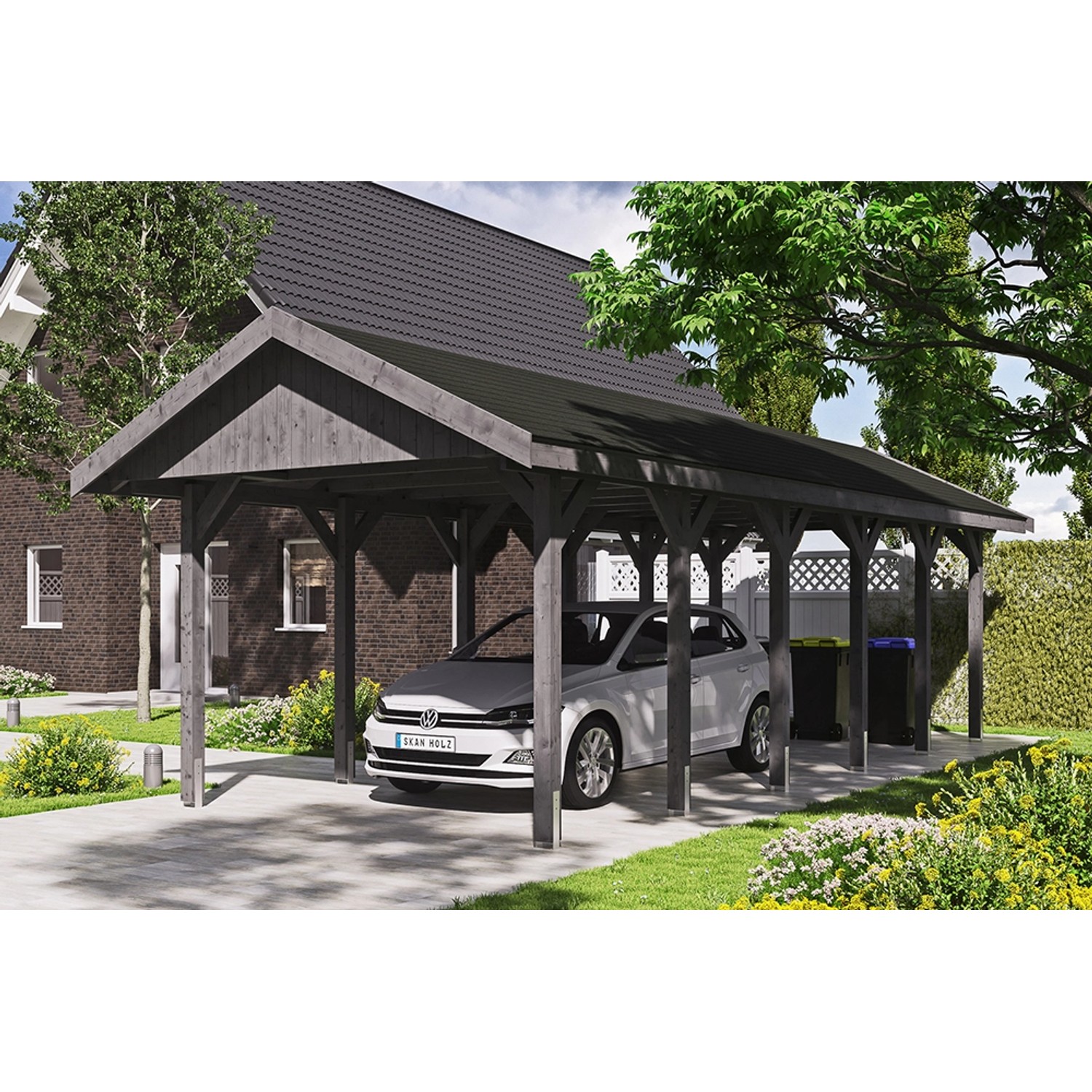 Satteldach-Carport Wallgau Schiefergrau 380 x 900 cm schwarze Schindeln günstig online kaufen