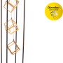Moderne, dimmbare LED-Stehleuchte Tripolis von Näve, 140 cm hoch, mit drei goldenen Leuchtwürfeln.