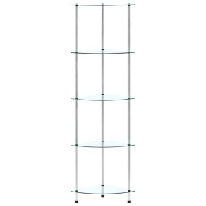 Transparentes vidaXL Regal mit 5 Glasablagen und Edelstahlrahmen.