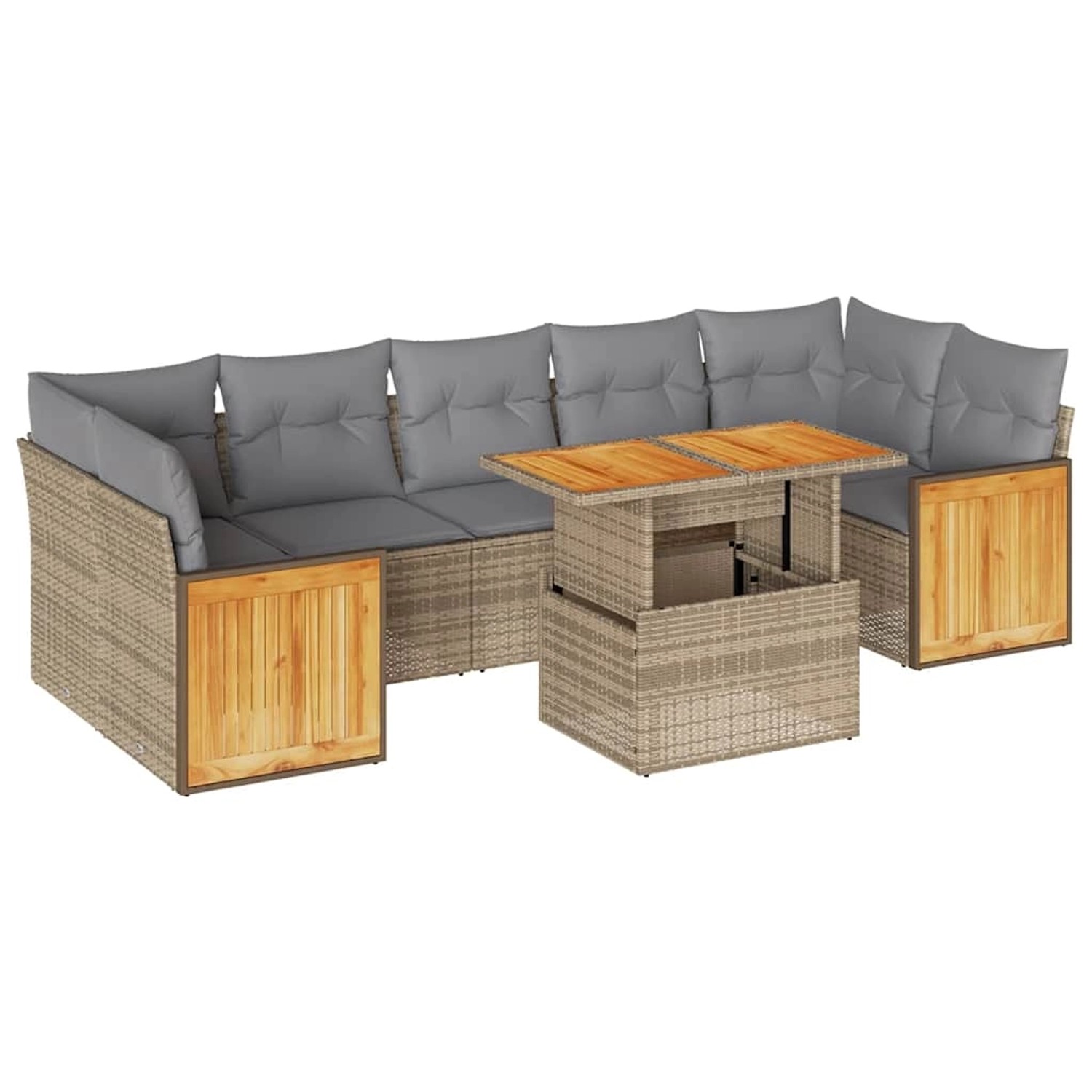vidaXL 8-Tlg Garten-Sofagarnitur mit Kissen Beige Poly Rattan Akazie 332768 günstig online kaufen
