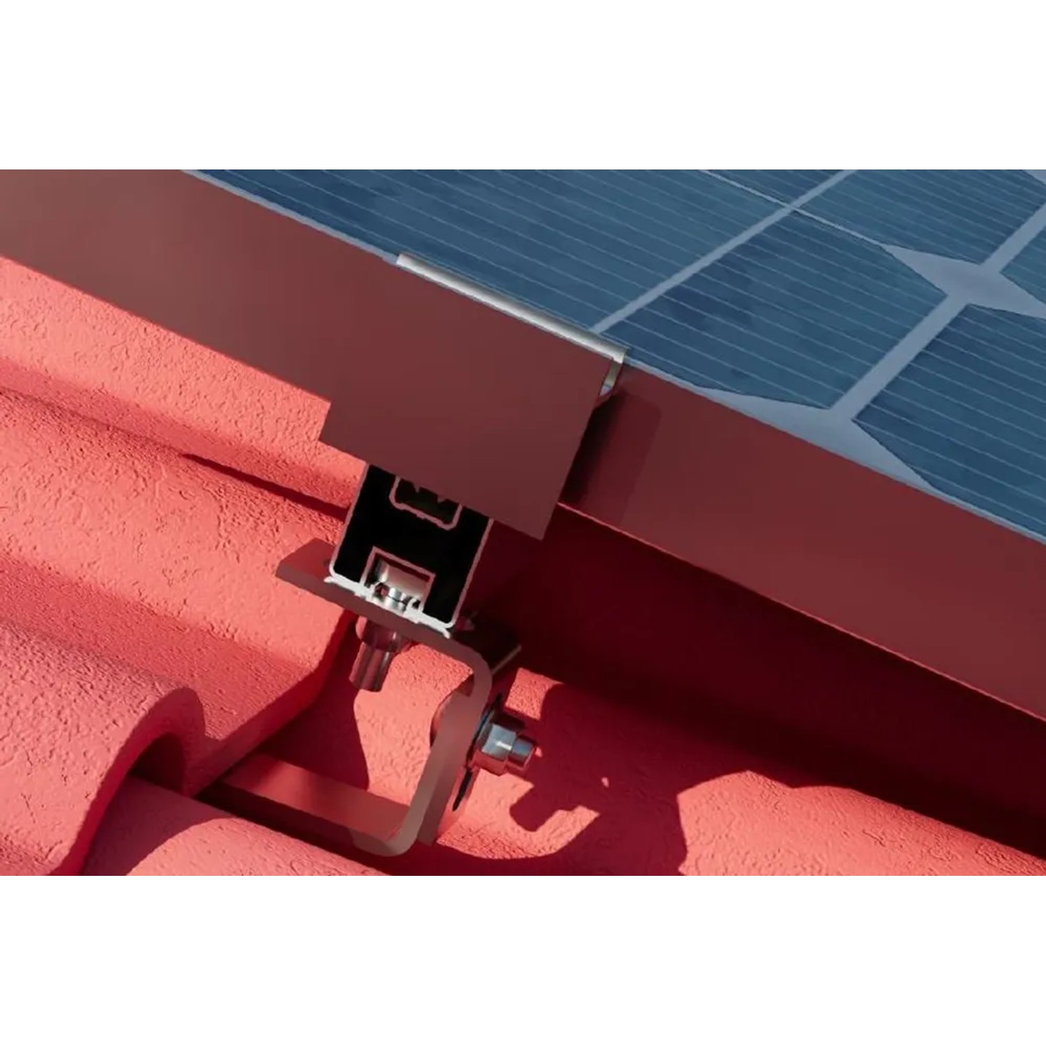 Absaar Solar Endklemme in Silber zur Befestigung von Solarmodulen auf einem Dach.