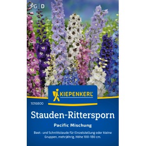 Kiepenkerl Stauden-Rittersporn Pacific Mischung mit Blüten in Blau- und Rosatönen.