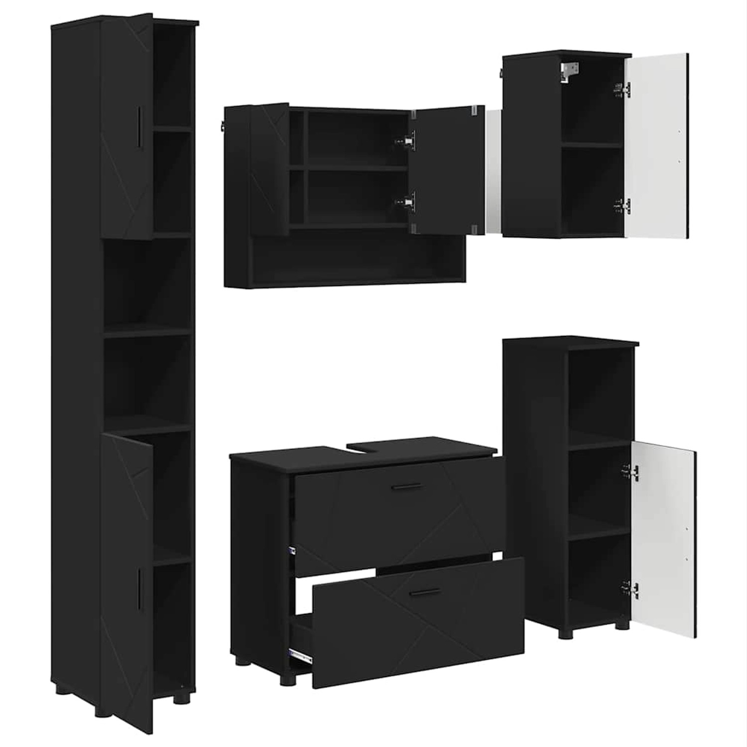 vidaXL Badezimmermöbel-Set mit Tür 5-Tlg Schwarz Sperrholz und Metall 33930 günstig online kaufen