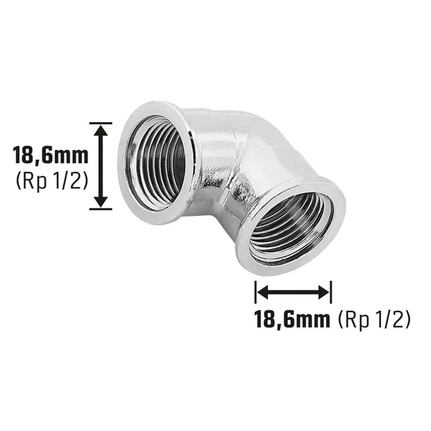 Verchromter Messing Gewinde-Winkel 18,6 mm (Rp 1/2) für Heizung und Sanitär.