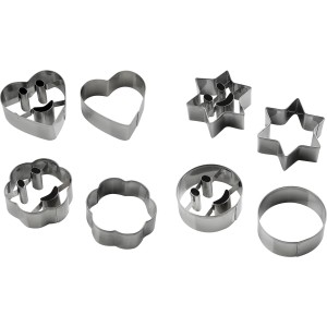 Zenker Ausstecher Patisserie Smiley Set: Kreis, Herz, Stern, Blume, je 1x mit/ohne Smiley, Edelstahl.