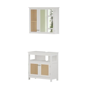 Vicco Badmöbel-Set Rosario, 2-teilig, weiß, mit Spiegelschrank und Waschbeckenunterschrank.