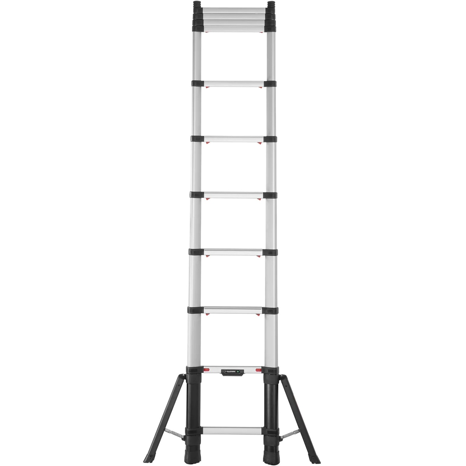 Hymer Teleskop-Anlegeleiter mit 11 Stufen, zusammengeklappt. Ideal für Heimwerker.