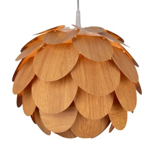 Runde Näve Pendelleuchte Foglia in Nussbaum-Braun mit Ø40 cm Durchmesser.