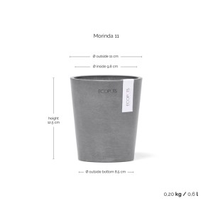 Ecopots Pflanztopf Morinda, grau, 11x12,4 cm. Ideal für Innen- und Außenbereich.