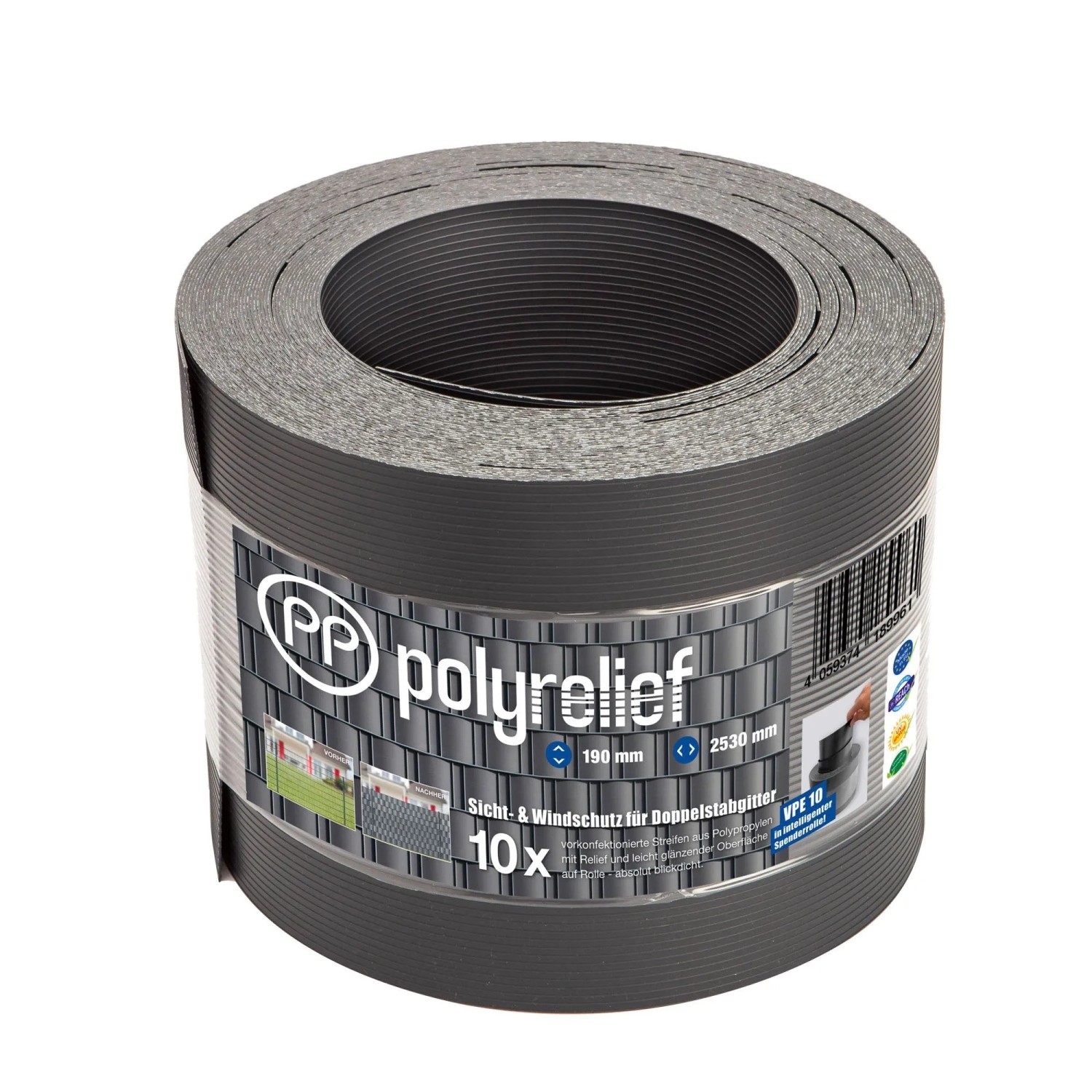 Deutsche Zauntechnik Sichtschutzstreifen Polyrelief opti 10 m x 2,53 m Anthrazit