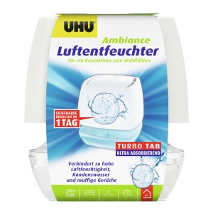 UHU Luftentfeuchter Ambiance Turbo Tab, weißer Container zur Reduzierung der Luftfeuchtigkeit.