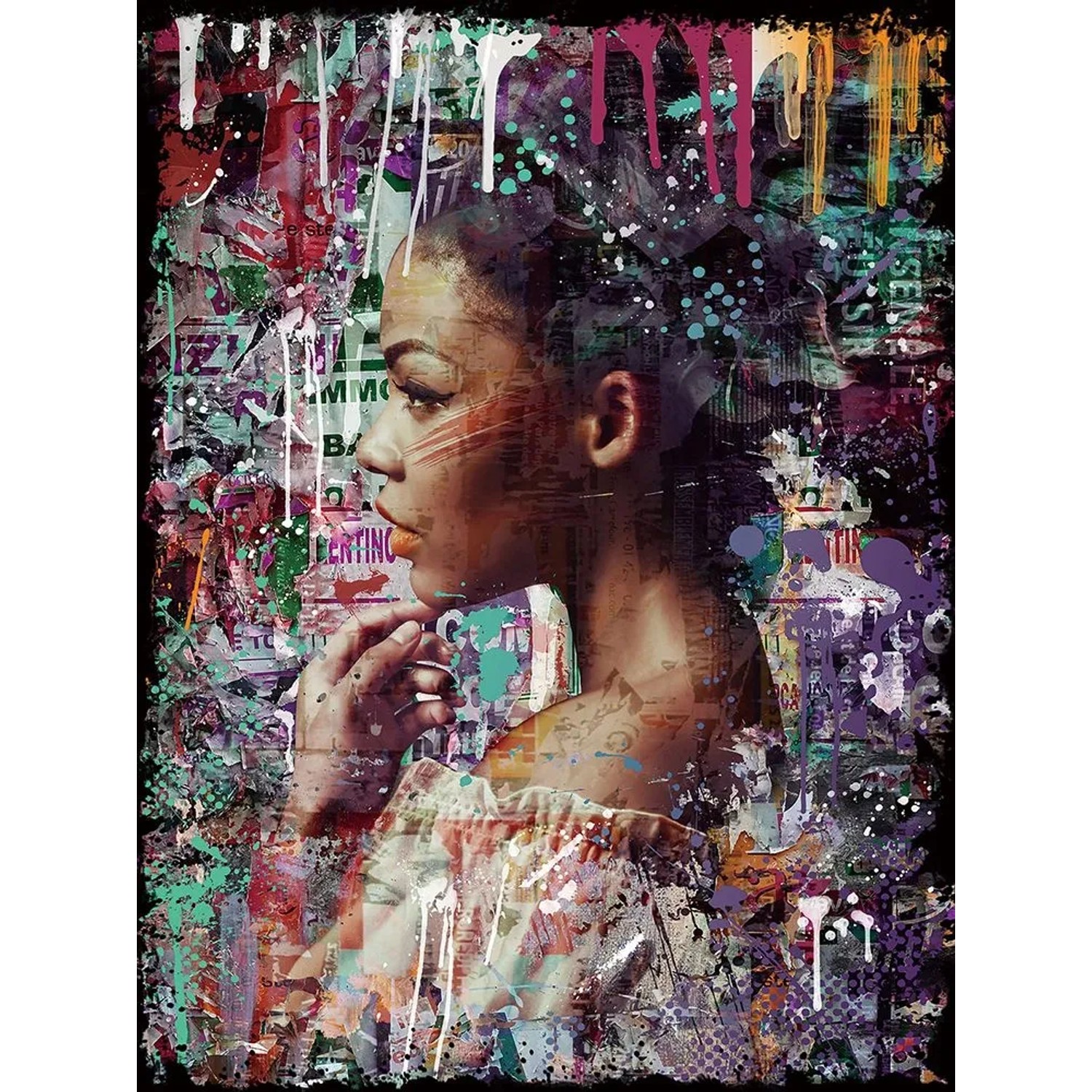 Art Universe Glasbilder Street Art Schöne im Farbenregen 90 x 120 cm