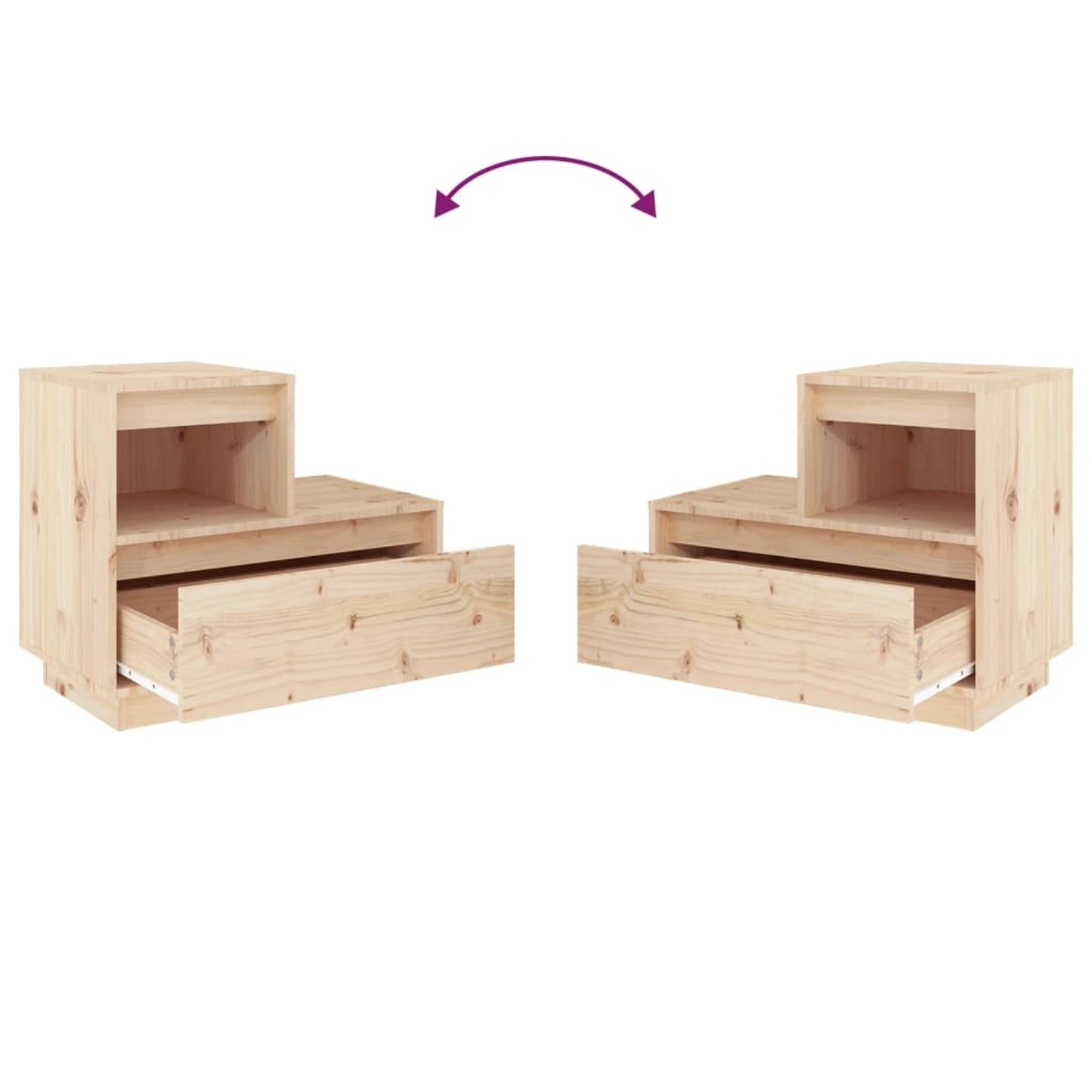 vidaXL Nachttische aus Kiefernholz, 60x34x51 cm, mit Schublade und Fach. Flexibel links oder rechts montierbar.