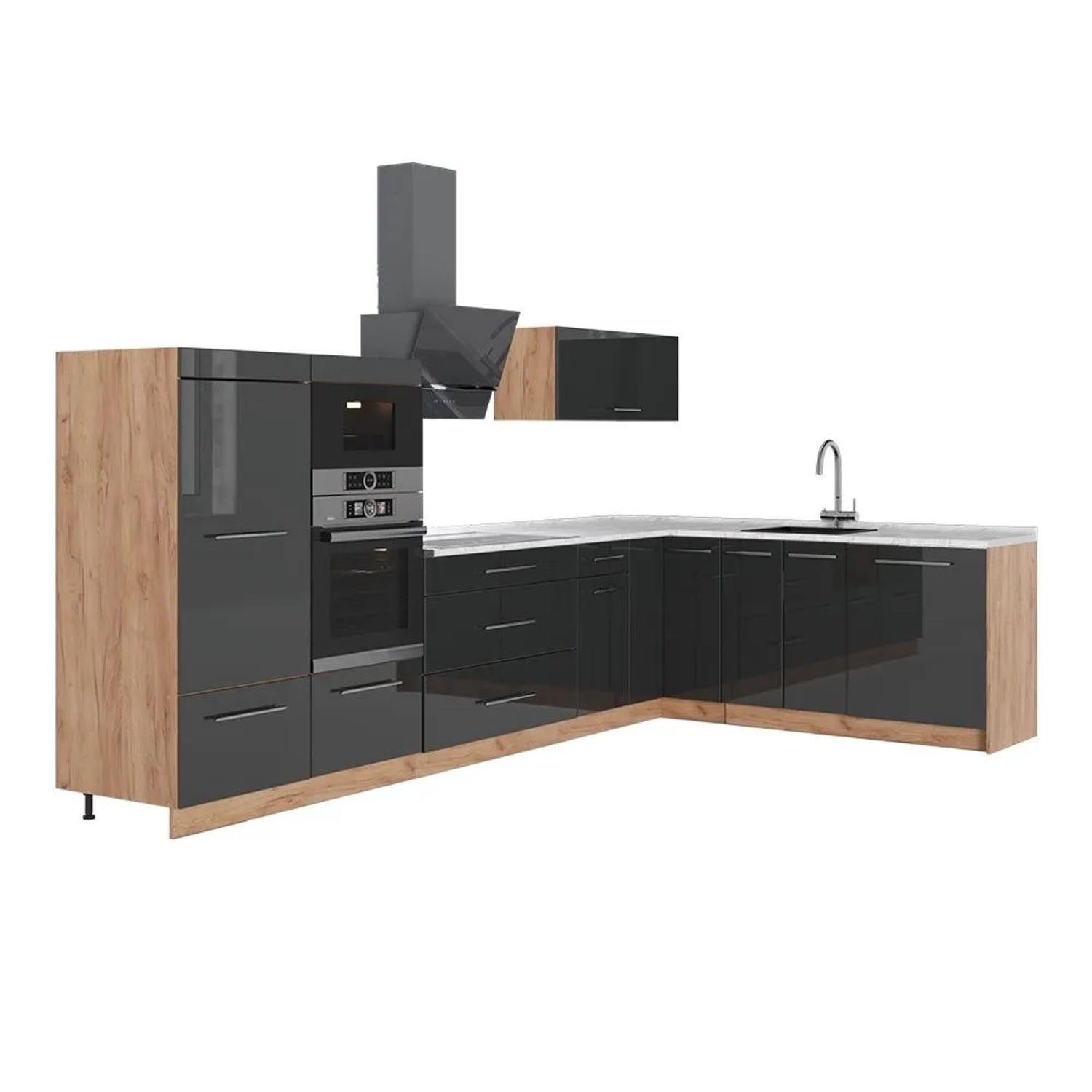 Vicco Eckküche Fame-Line Dunkelgrau/Goldkraft Eiche 347 x 154 AP Marmor Art Nr 63599