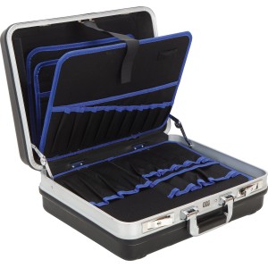 Offener LUX ABS Werkzeugkoffer mit Fächern und Stahlrahmen.