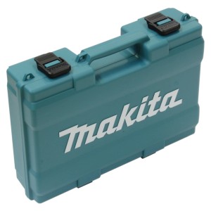 Makita Kombihammer HR2670 im Transportkoffer. Der Koffer ist türkis und hat einen Tragegriff.