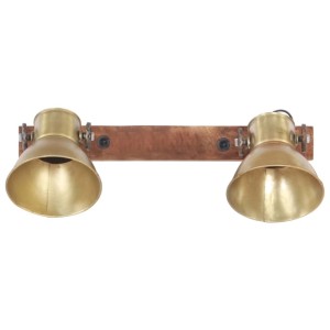 Wandlampe im Industriestil, Messing und Braun, mit zwei Lampenschirmen.