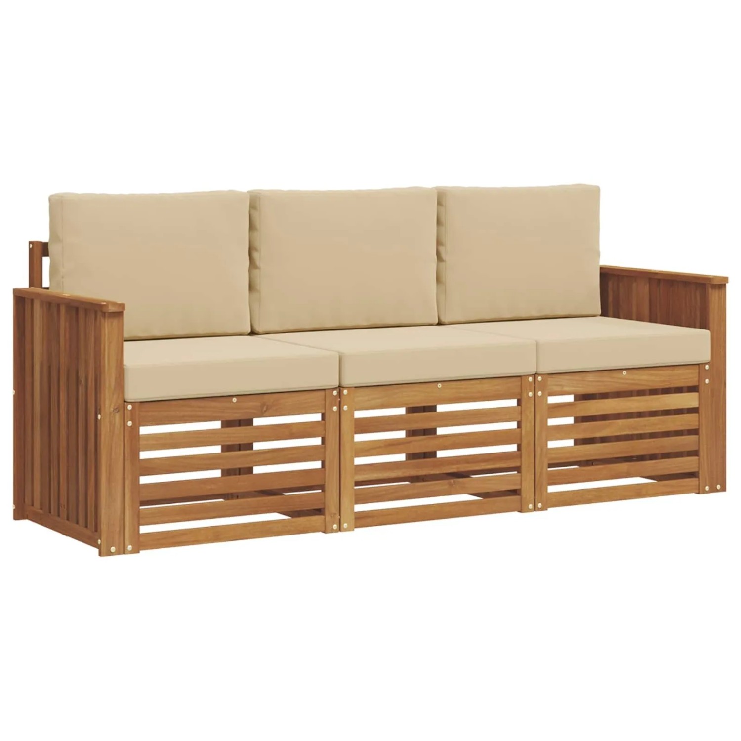 vidaXL Sofagarnituren 3 Tlg Natur und Beige Massivholz Akazie 3374288