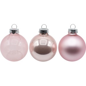 Vitbis Weihnachtskugeln, 28-teiliges Set, Ø 6cm, Babyrosa, matte, glänzende und transparente Ausführungen.
