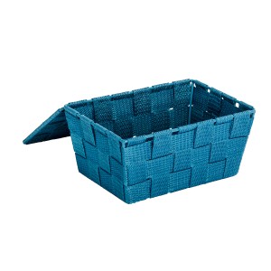 Wenko Badkorb Adria Petrol mit Deckel, geflochten und stapelbar.