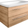 Fackelmann Waschbeckenunterschrank Milano Asteiche 80 cm mit zwei Schubladen und weißen Waschbecken.