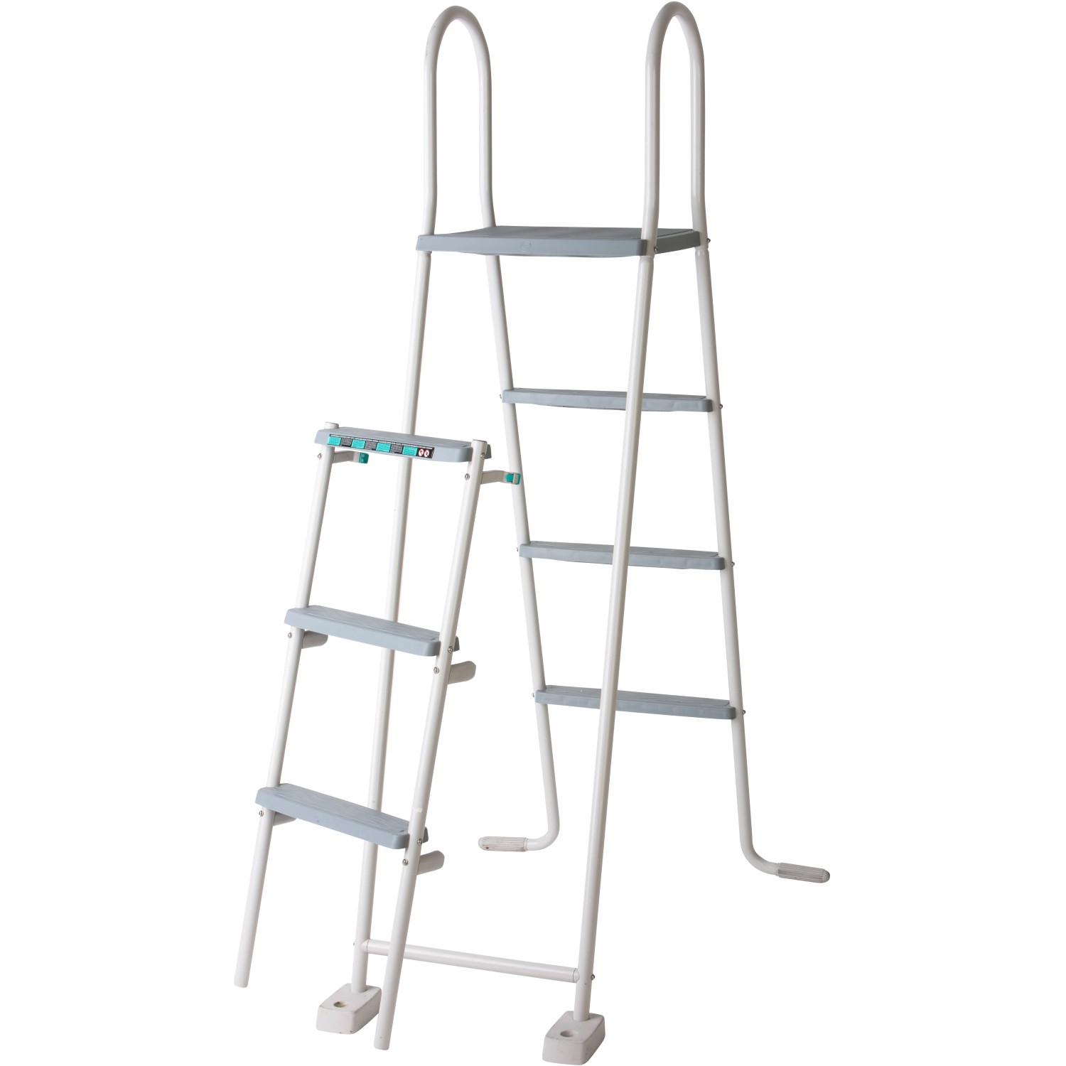 Weiße Poolleiter für Stahlwand-Pool Fidji, 2x3 Stufen, Sicherheitsleiter mit Plattform.