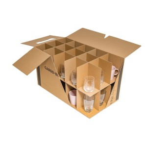 PROREGAL Mega Deal 180x Gläserkarton LxBxH 640x340x360mm mit Gefache & Einlage Braun Umzugskarton Flaschenkarton Geschirrkarton