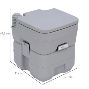 Graue Outsunny Campingtoilette aus Kunststoff, spülbar, tragbar. Maße: 35,5L x 41B x 42,5H cm. Ideal für Camping & Zubehör.