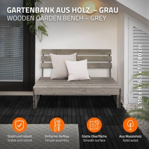 Graues 3-tlg. Gartenmöbel Set: Bank und Adirondack Stühle aus Holz für den Garten.