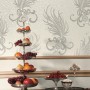 Glööckler Vliestapete Imperial mit Federn in Pearl-Grau, ornamentale Wandgestaltung.