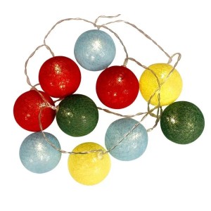 Lex 10er Raffia Kugel-Lichterkette Warmweiß Batteriebetrieben Kugeln Multicolor